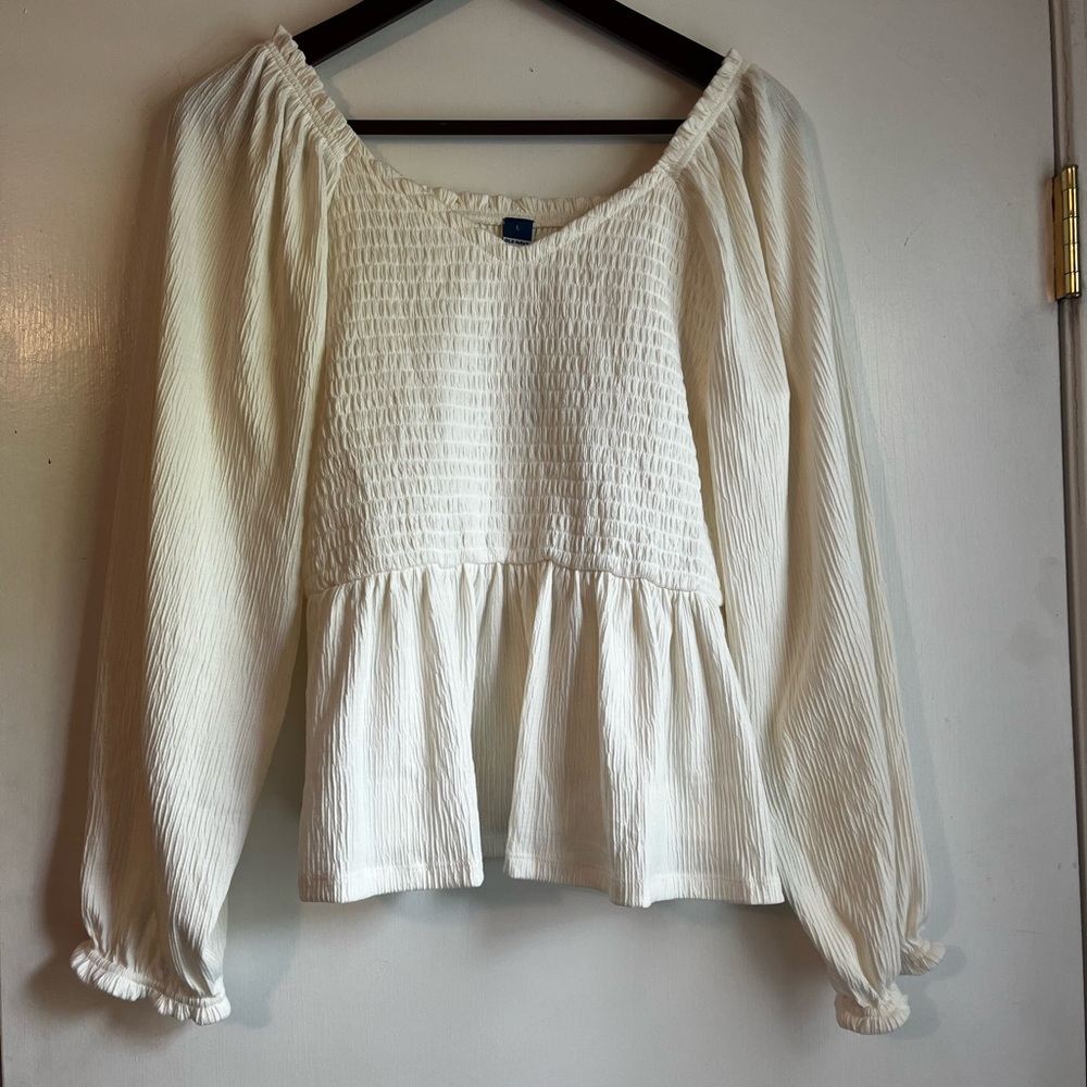 Long Sleeve Smocked Peplum Top